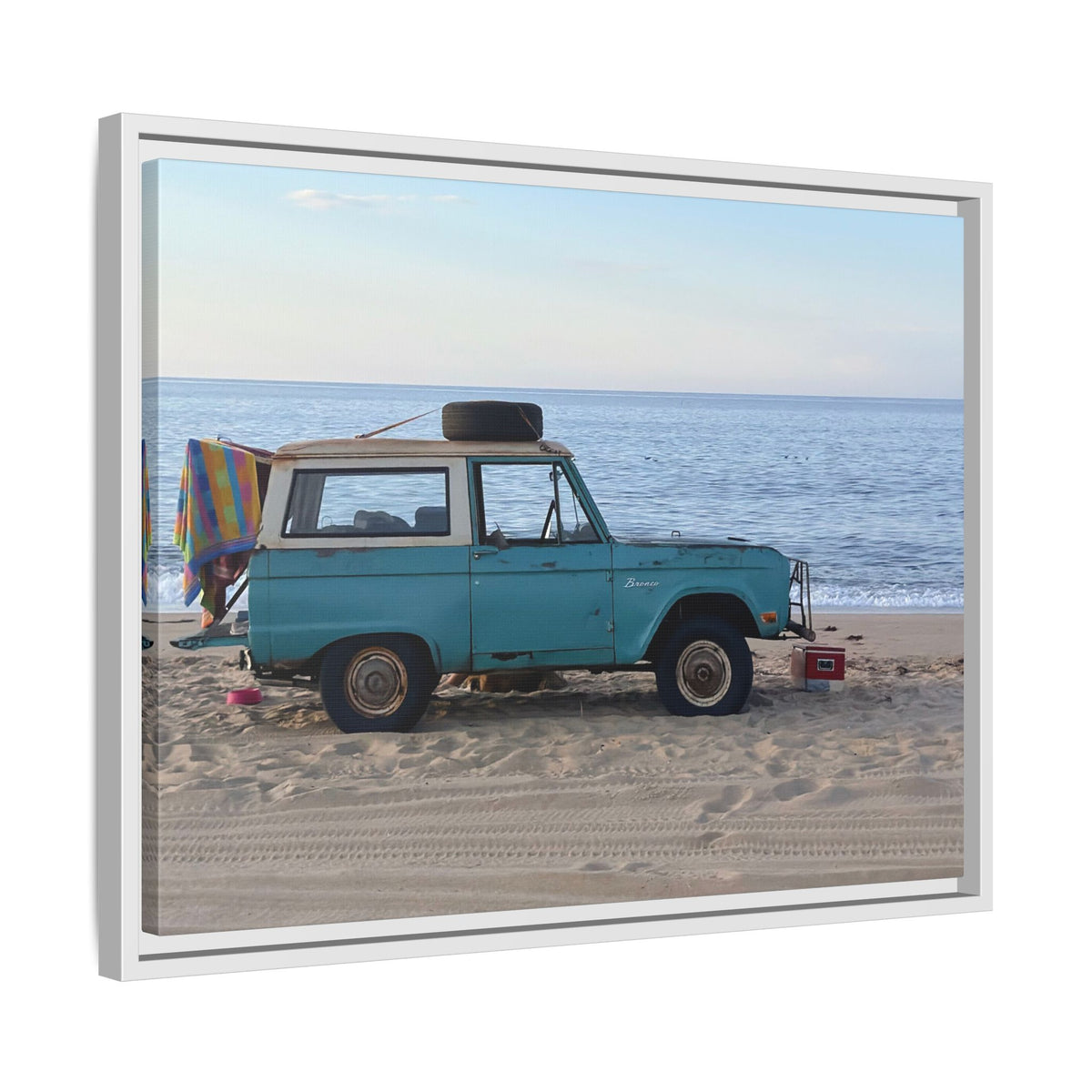 Vintage Beach Bronco Canvas Framed Print (original photograph by Kind River Studio)