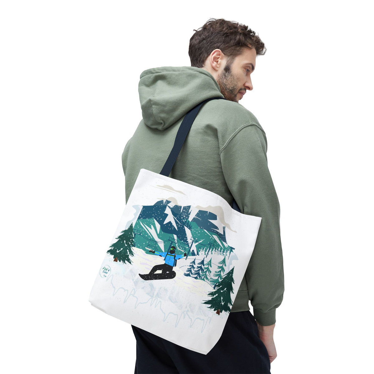 Snowboarder Mountain Tote Bag — Winter Sports Scenic Tote