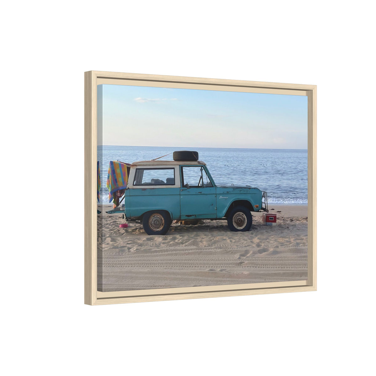 Vintage Beach Bronco Canvas Framed Print (original photograph by Kind River Studio)