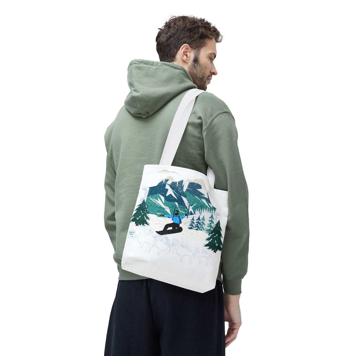 Snowboarder Mountain Tote Bag — Winter Sports Scenic Tote