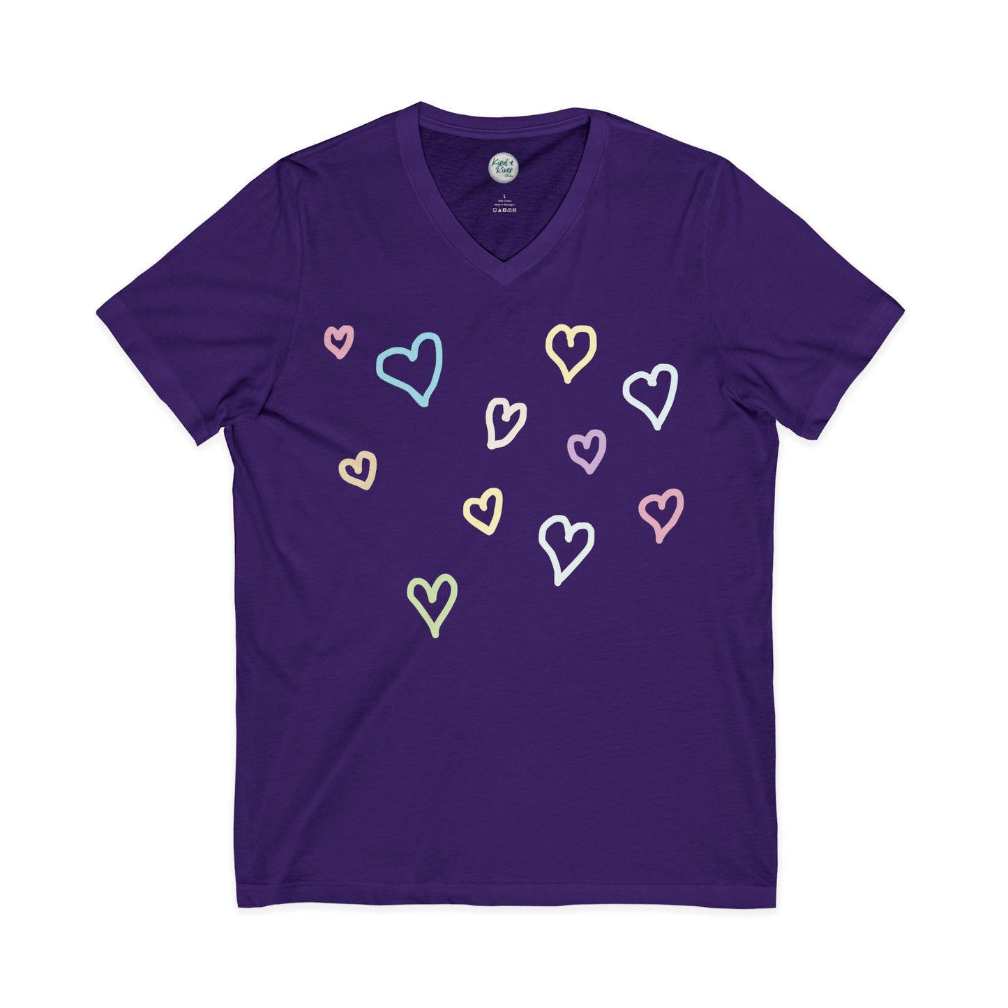 Pastel Hand Drawn Hearts V-Neck Tee (Adult)