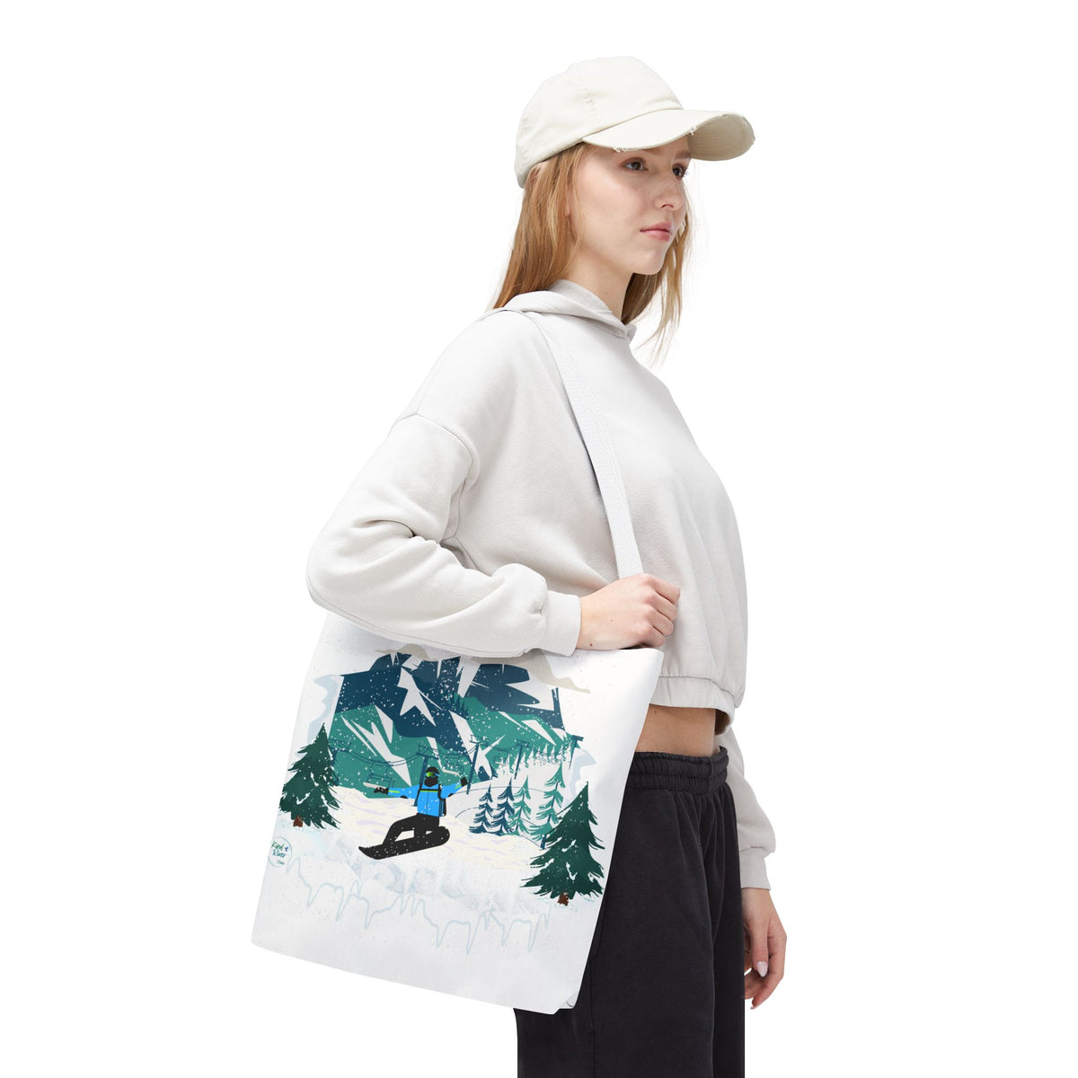 Snowboarder Mountain Tote Bag — Winter Sports Scenic Tote
