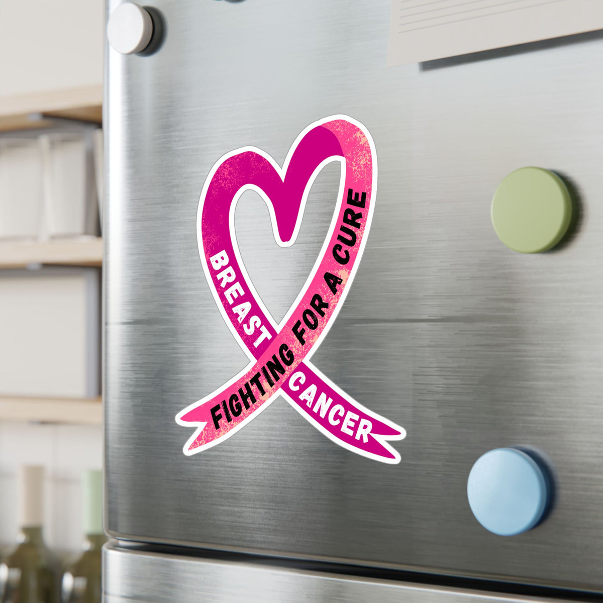 Breast Cancer Awareness Ribbon Kiss-Cut Vinyl Decal – "Fighting for a Cure"
