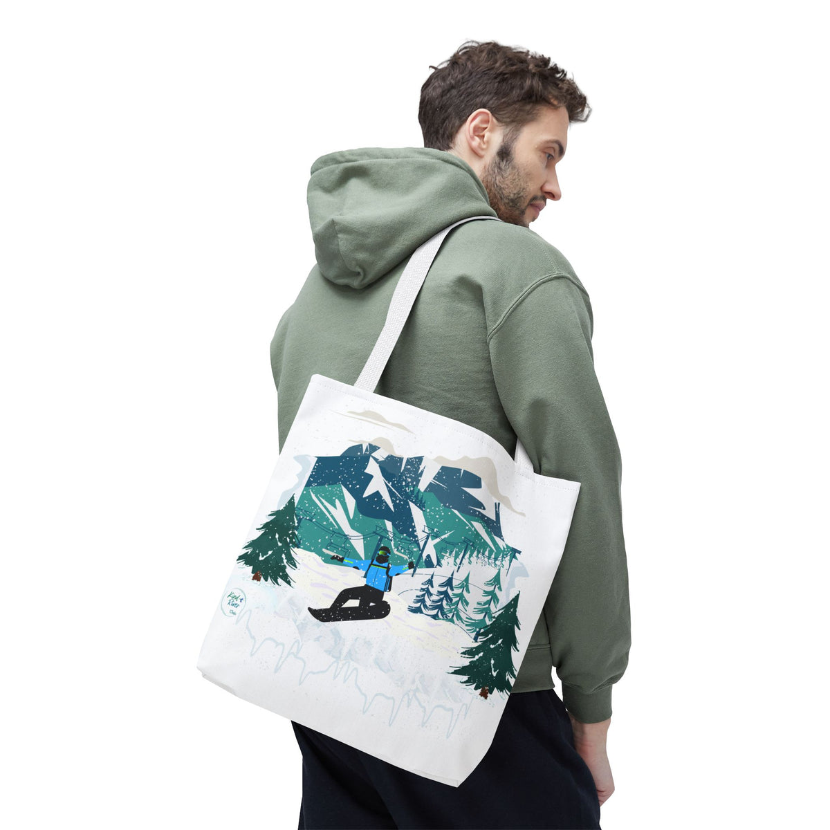 Snowboarder Mountain Tote Bag — Winter Sports Scenic Tote