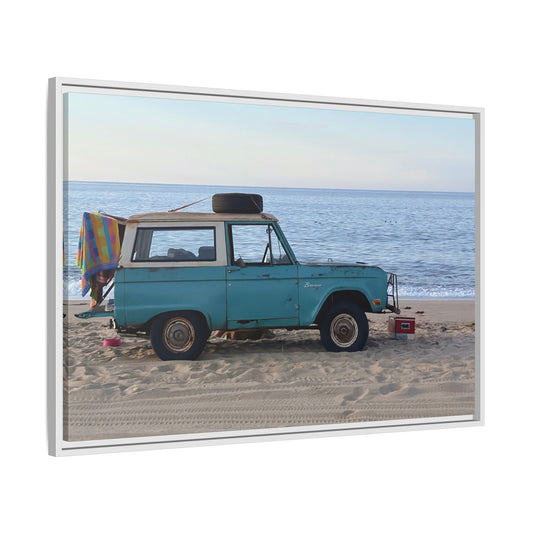 Vintage Beach Bronco Canvas Framed Print (original photograph by Kind River Studio)