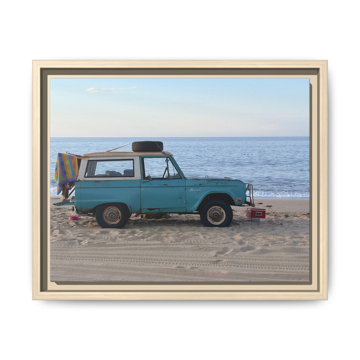 Vintage Beach Bronco Canvas Framed Print (original photograph by Kind River Studio)
