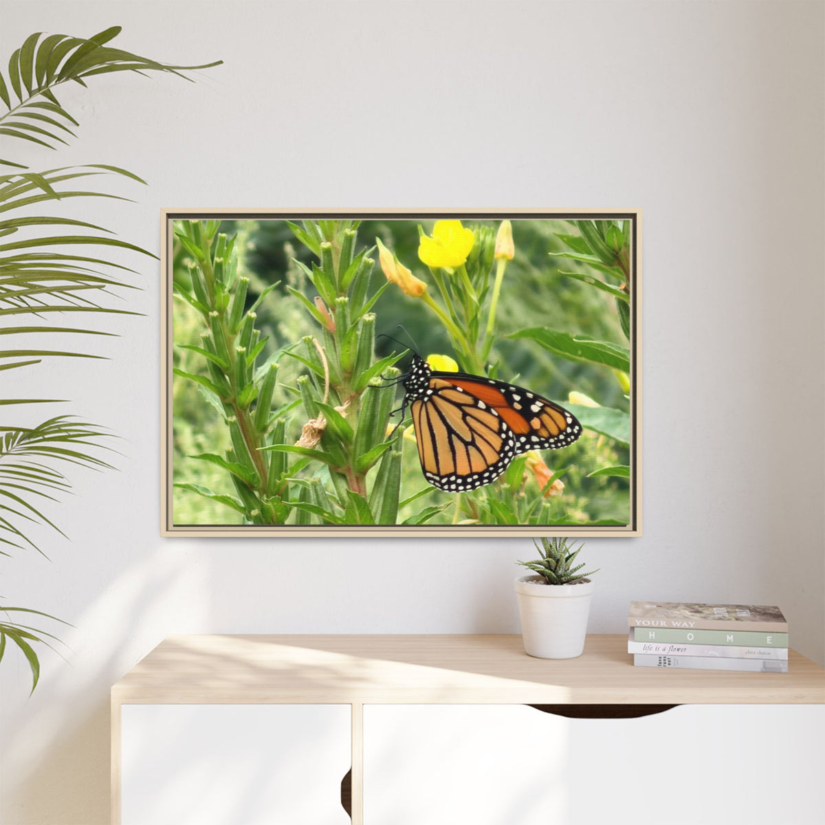 Monarch Butterfly on Wildflowers Canvas Framed Print (original photograph by Kind River Studio)
