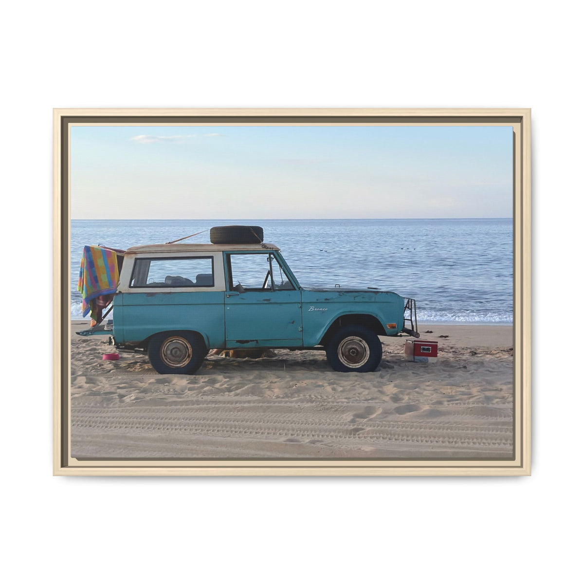 Vintage Beach Bronco Canvas Framed Print (original photograph by Kind River Studio)