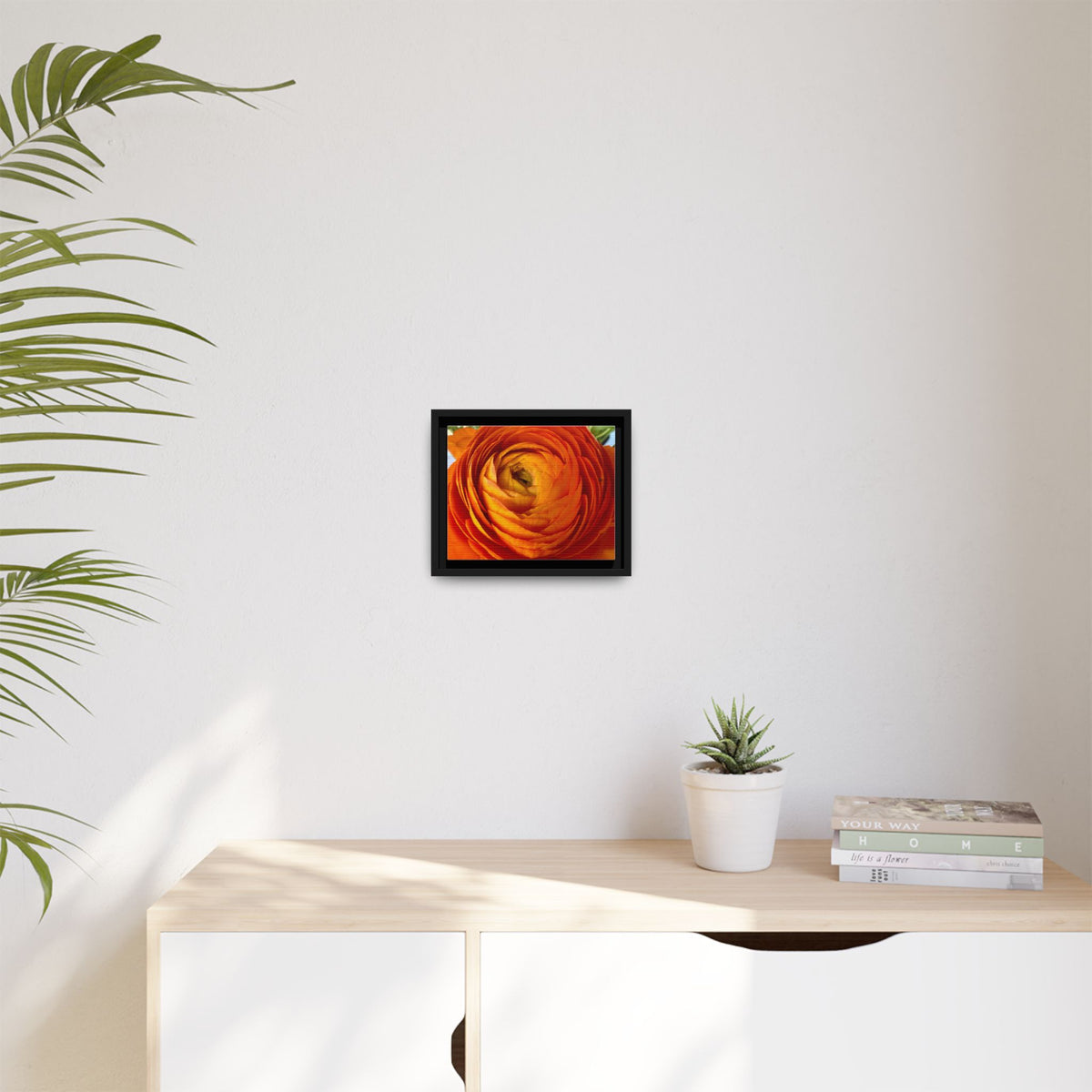 Orange Ranunculus Canvas Framed Print (original photograph by Kind River Studio)