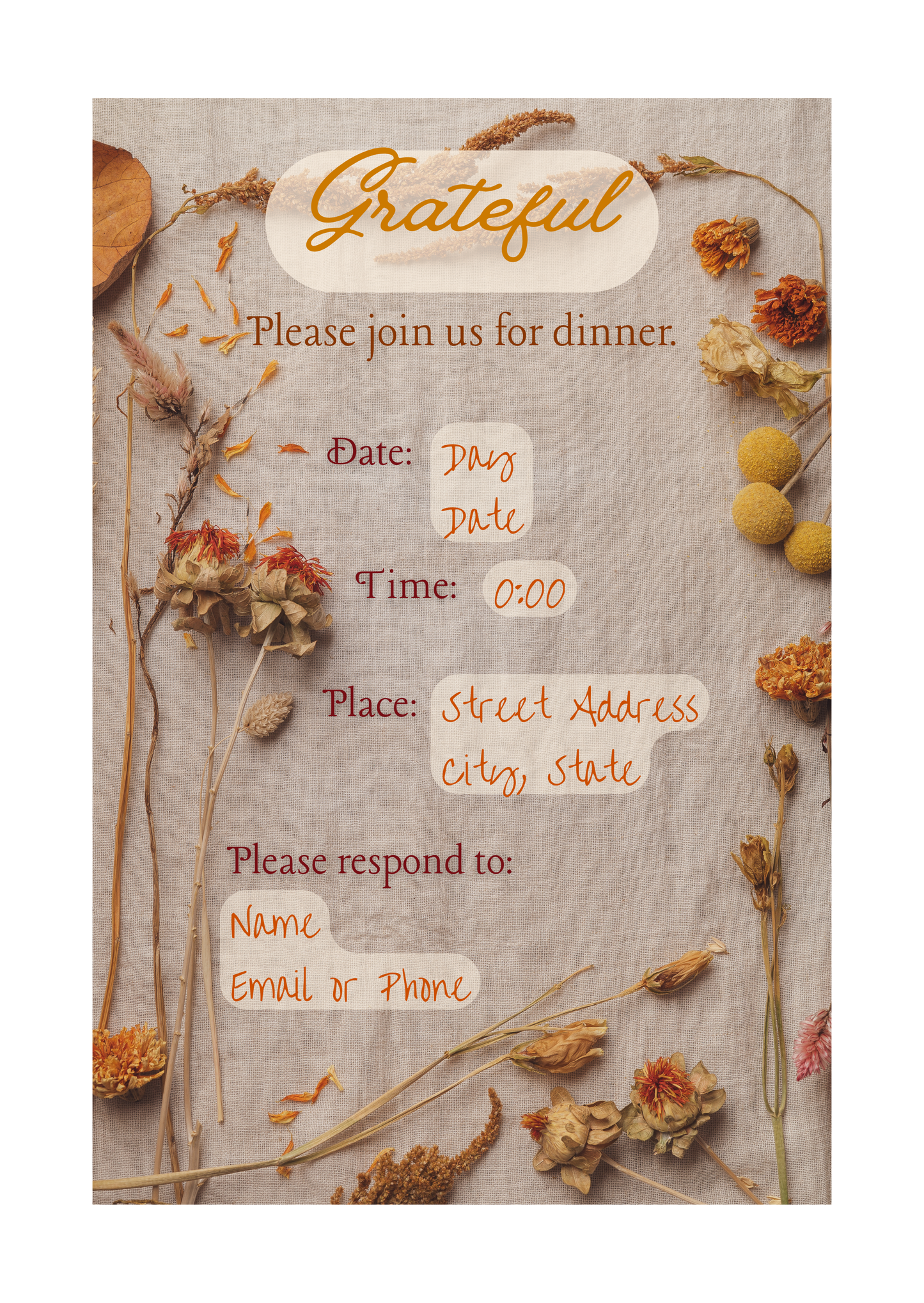Customizable Invitation - Grateful | Digital Download Only