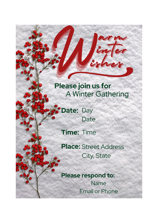 Customizable Invitation - Winterberries | Digital Download Only